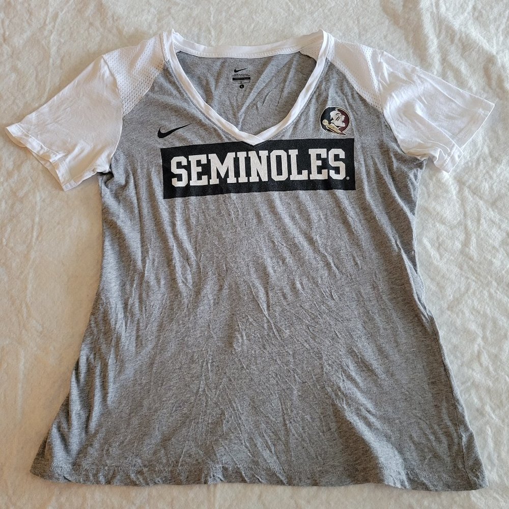 Nike Women's Seminoles FSU Tshirt Size L Gray Whte